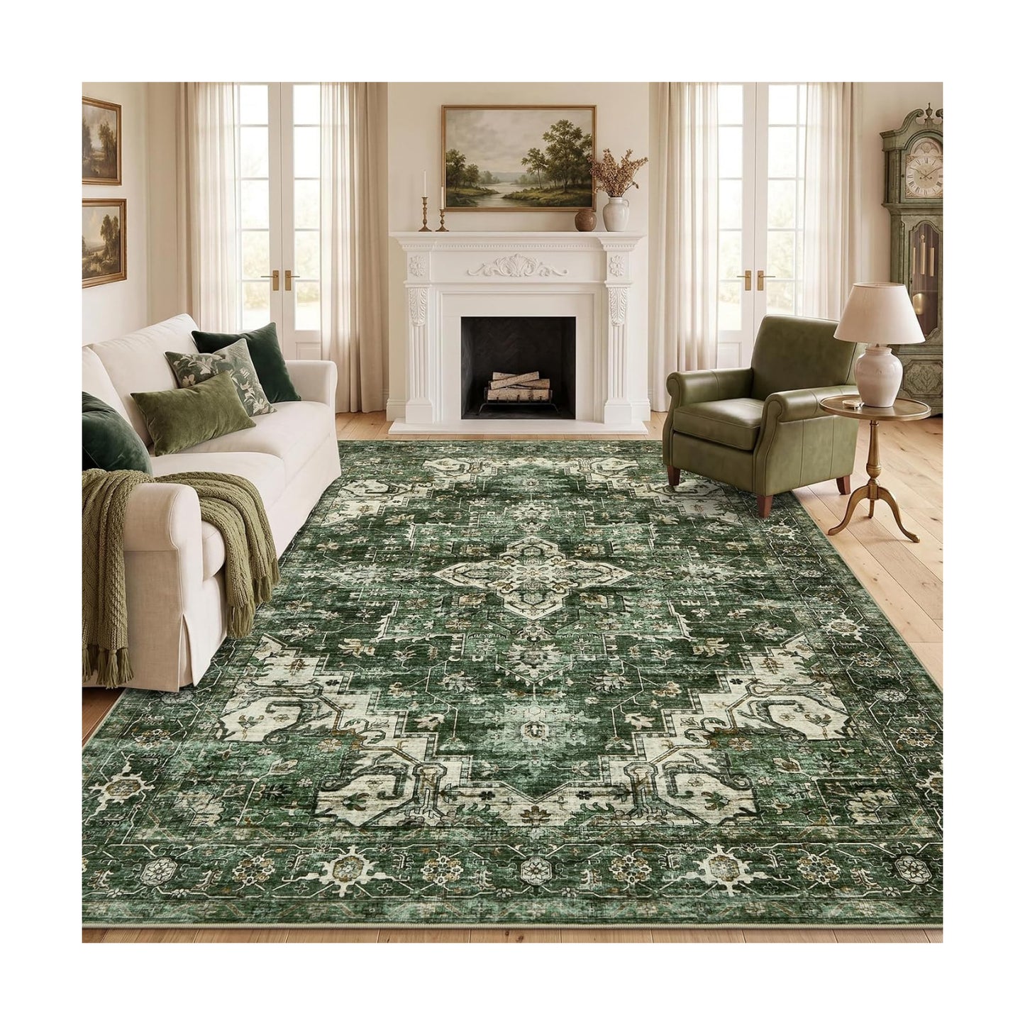 Garvee 8x10 Area Rug Vintage Boho Green Washable Living Room Rug Non Slip