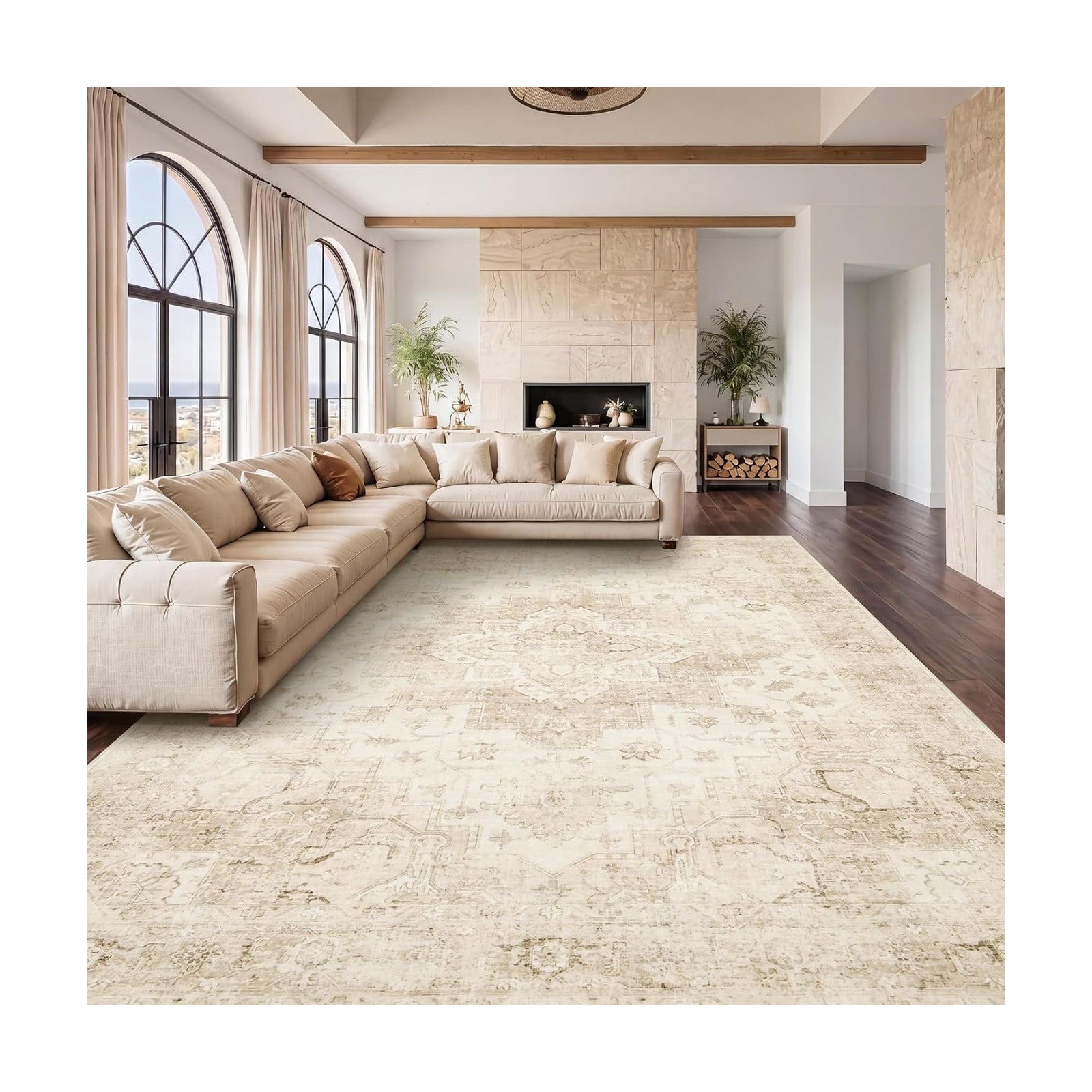 Garvee 9x12 Large Area Rug Vintage Boho Beige Washable Living Room Rug