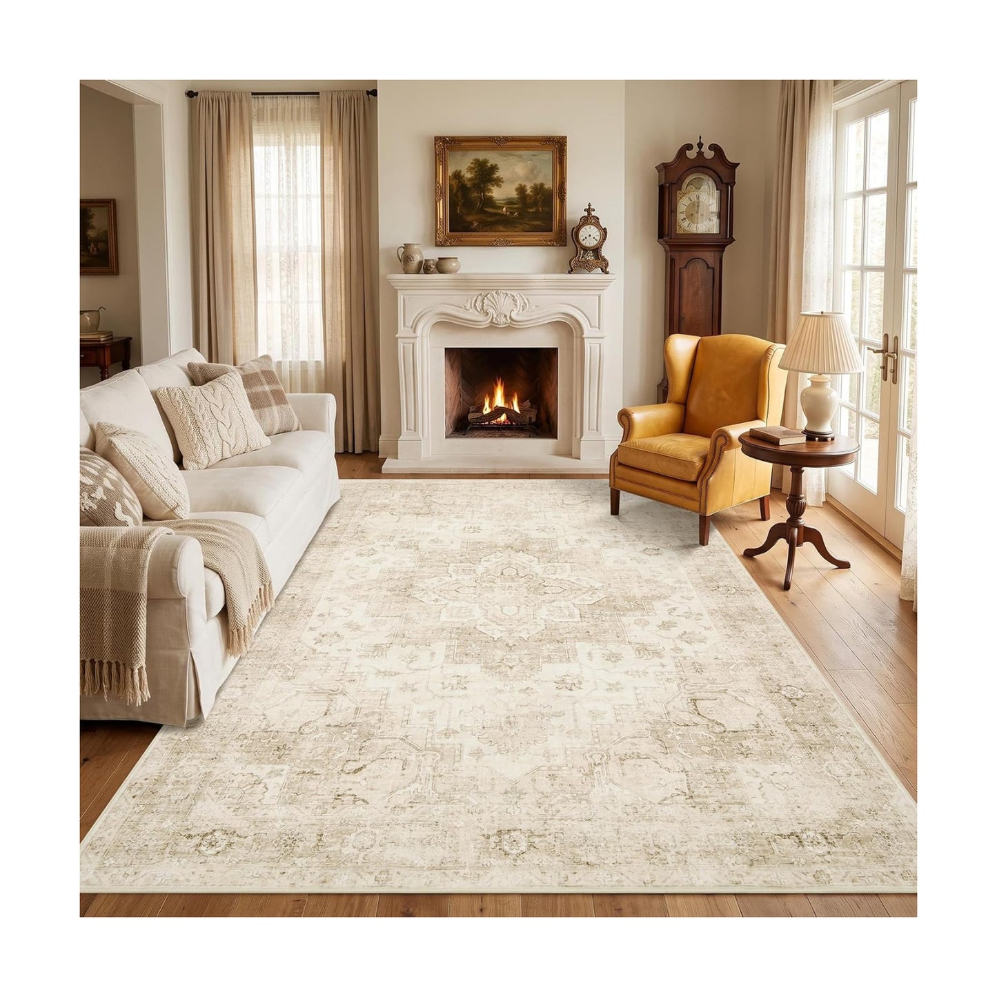 Garvee 5x7 Washable Area Rug Soft Vintage Boho Beige Bedroom Rug Non Slip