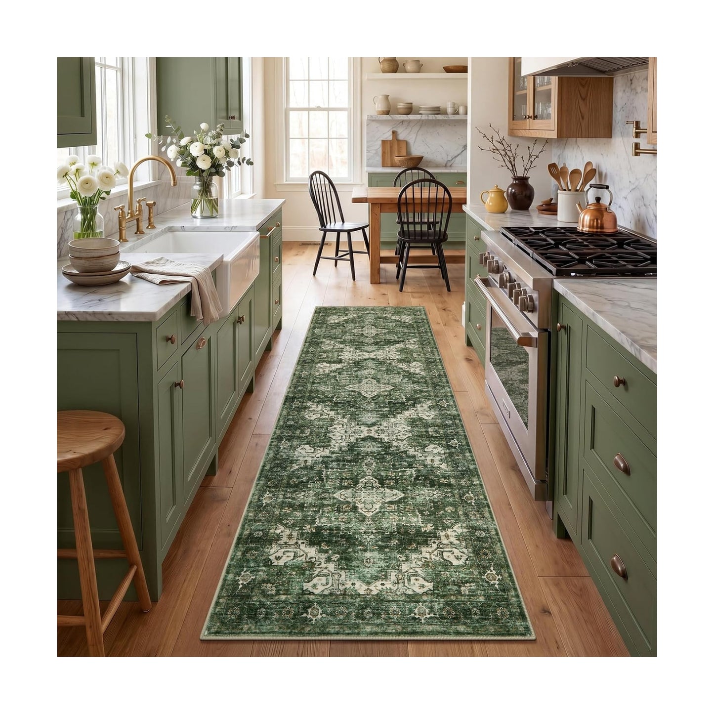 Garvee 2x6 Washable Runner Rug Non Slip Vintage Boho Green Hallway Runner