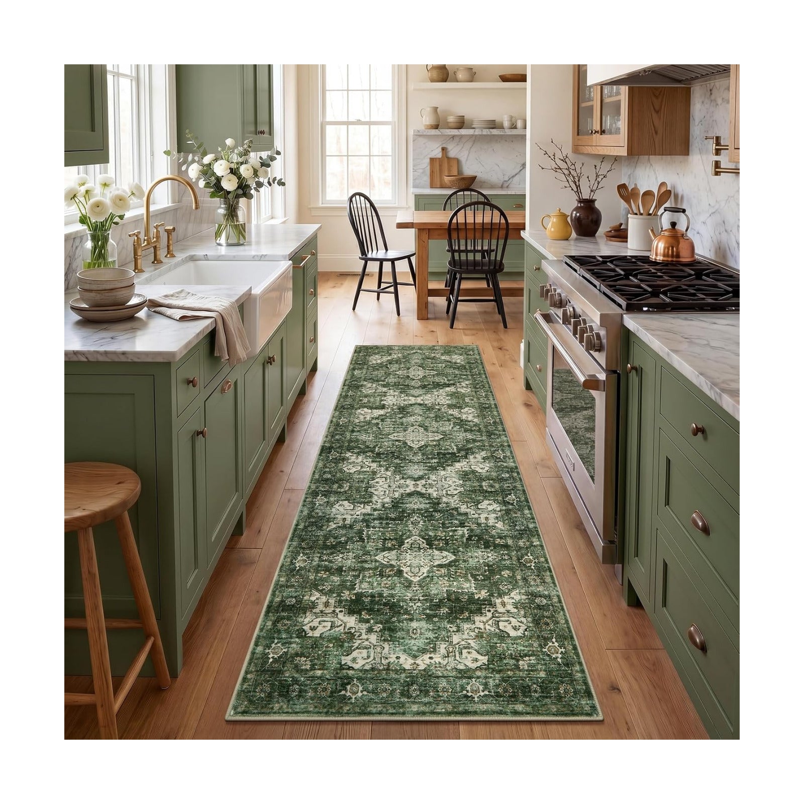 Garvee 2x6 Washable Runner Rug Non Slip Vintage Boho Green Hallway Runner