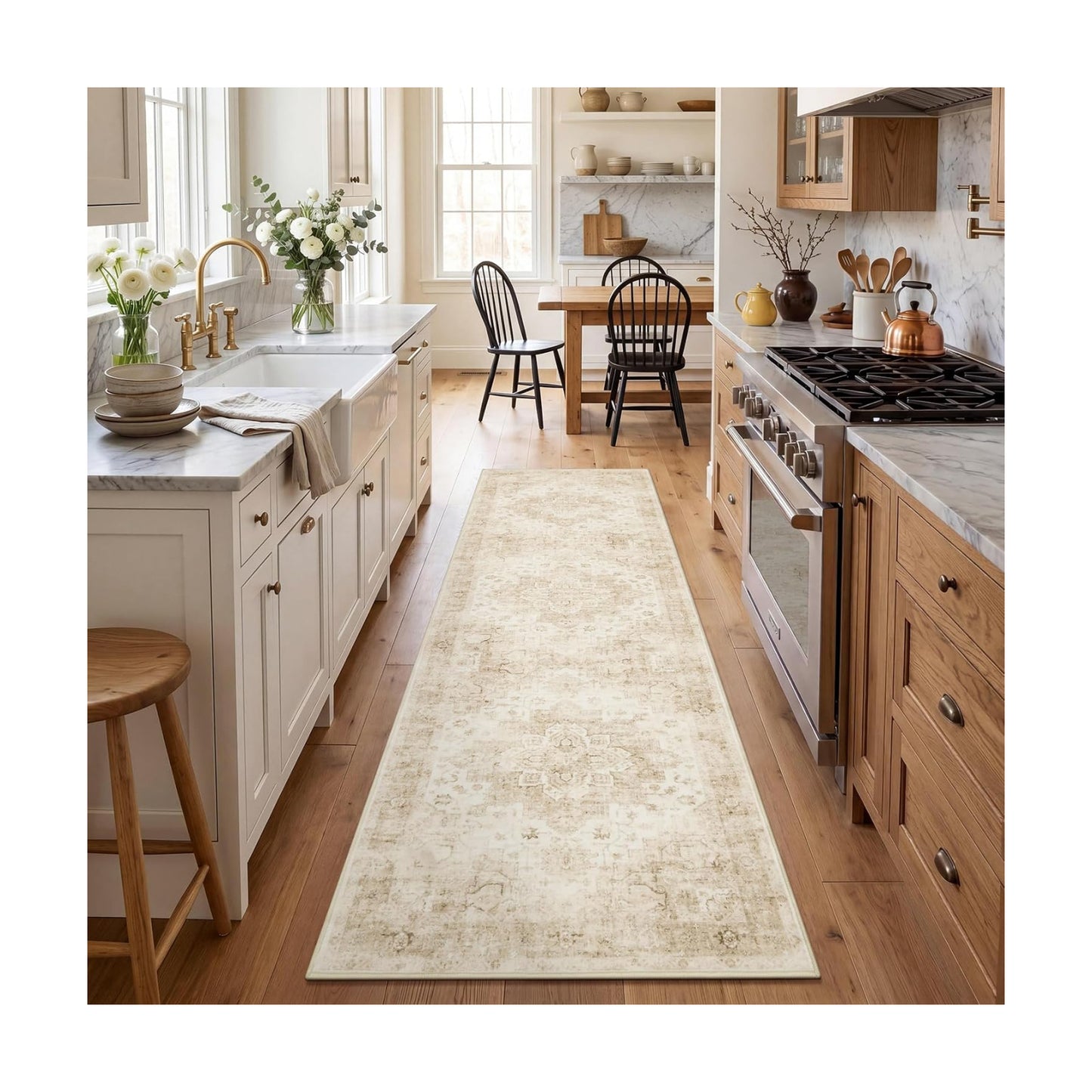 Garvee 2x6 Washable Runner Rug Non Slip Vintage Boho Beige Hallway Runner