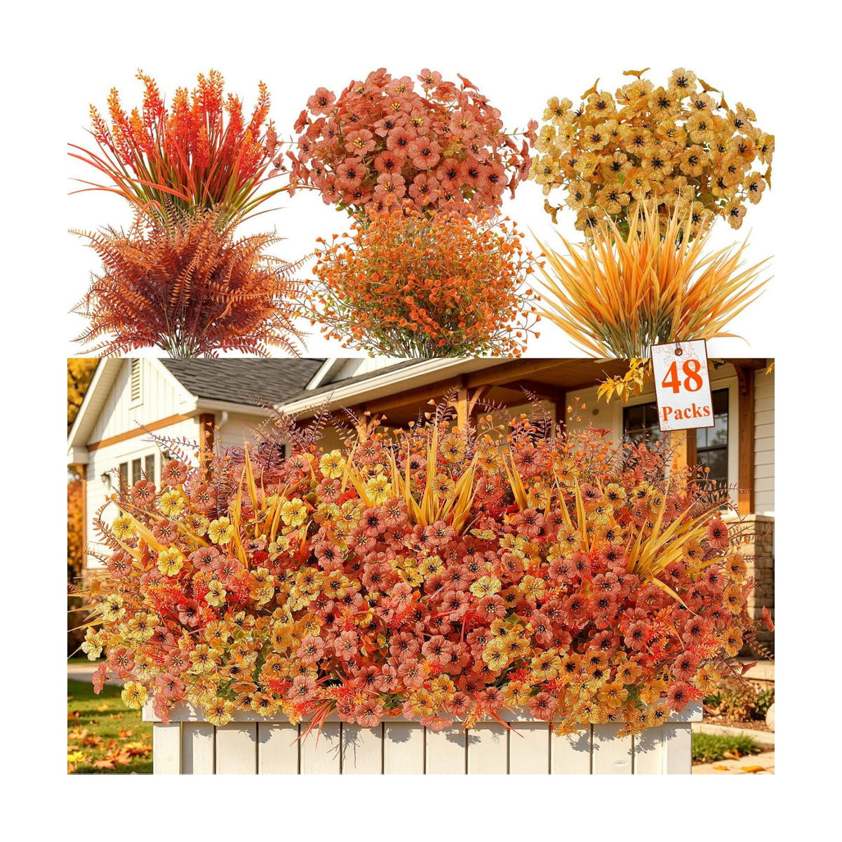 Alupssuc 48 Bundles UV Resistant Artificial Fall Flowers for Outdoors Decor