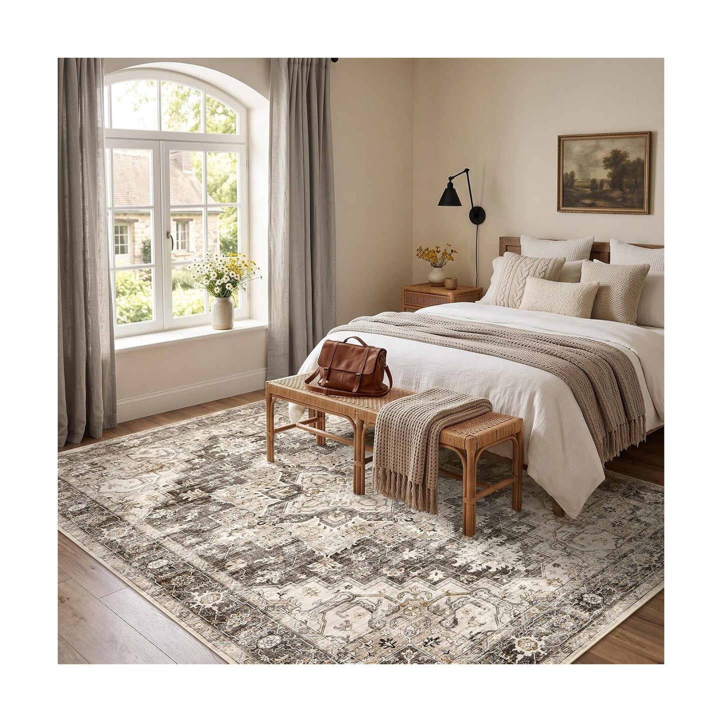 Garvee 6x9 Area Rug Vintage Boho Brown Washable Living Room Rug Non Slip