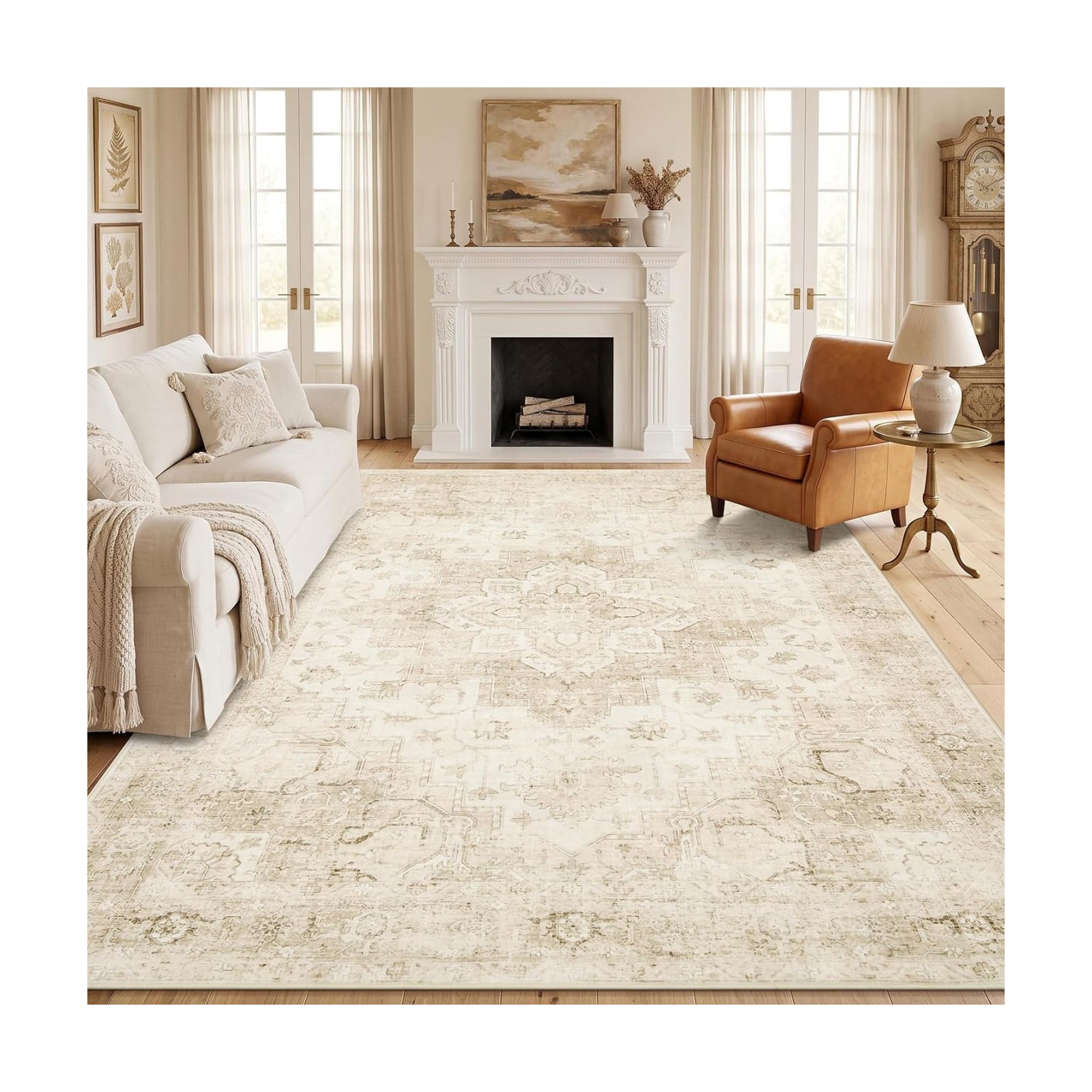 Garvee 8x10 Area Rug Vintage Boho Beige Washable Living Room Rug Non Slip