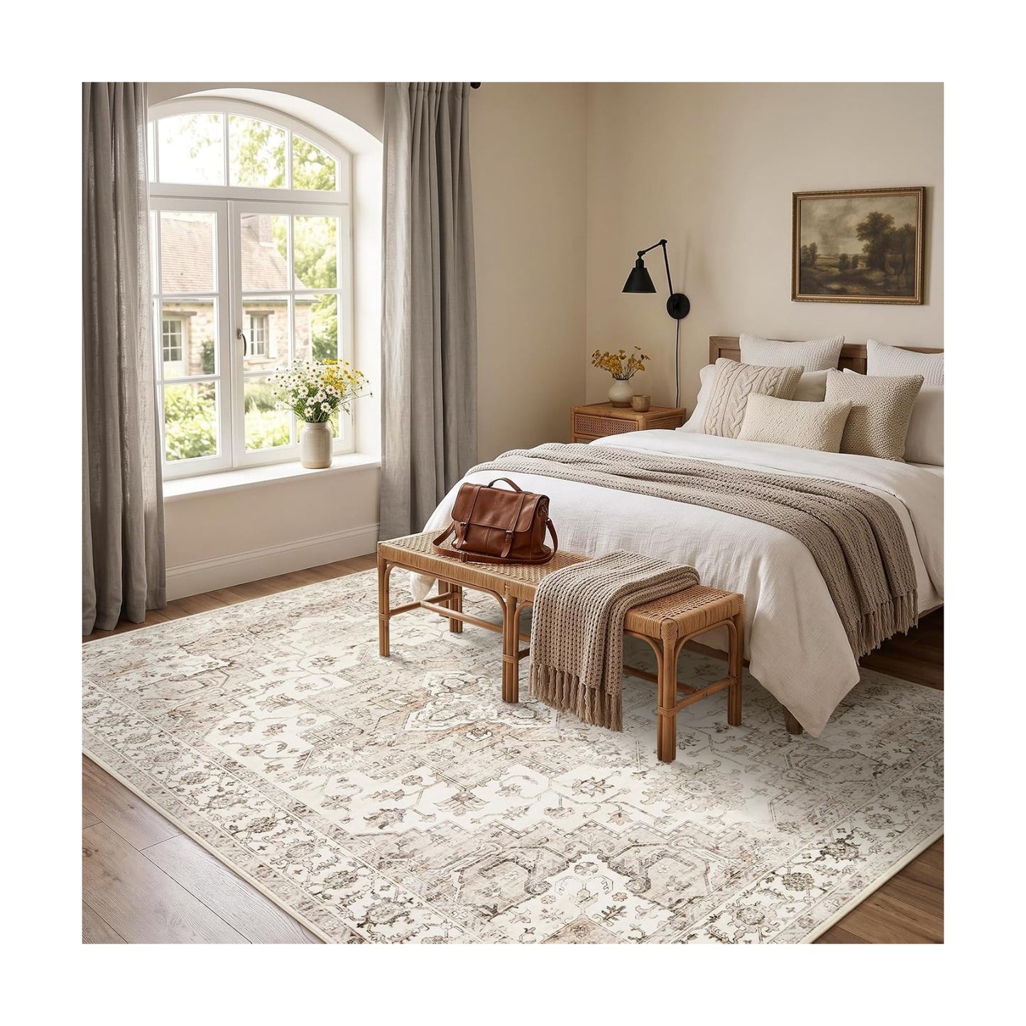 Garvee 6x9 Washable Area Rug Vintage Boho Beige Living Room Rug Non Slip