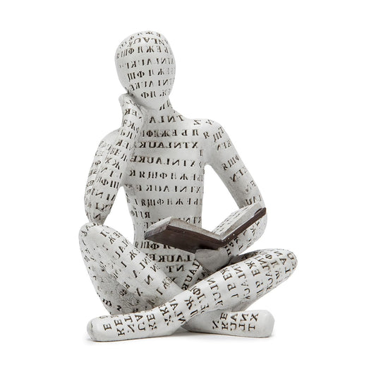Abstract Art Pulp Reading Thinker Statue / White Single