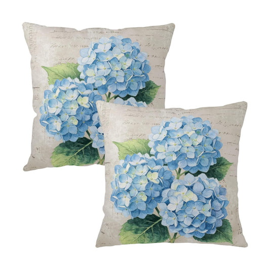 Vintage Blue Hydrangea Pillow Covers 16x16 Set of 2 Spring Summer Floral Outdoor Decorative Throw Pillow Cases Rustic Flowers Farmhouse Cushion Cover for Couch Sofa Porch Home Decor