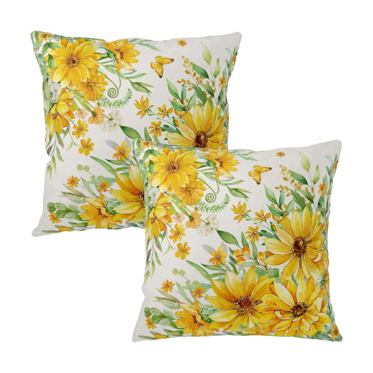 Summer Daisy Pillow Covers 18x18 Set of 2 Yellow Flowers Sunflower Decorative Throw Pillows Seasonal Spring Floral Green Leaf Outdoor Cushion Case for Home Couch Sofa Decor