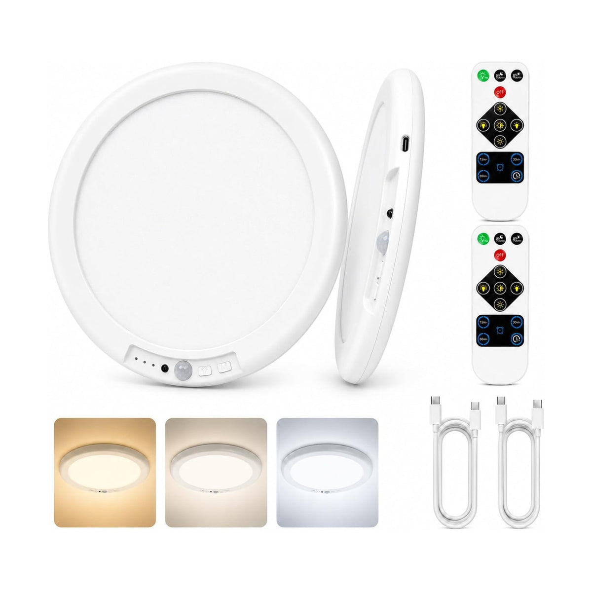 2 Pack Rechargeable Motion Sensor LED Ceiling Light with Remote, 3CCT Dimmable Magnetic Wireless LED Closet Light