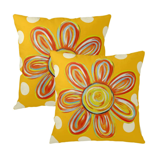 Summer Floral Pillow Covers 22x22 Set of 2 Yellow Daisy Polka Dots Outdoor Throw Pillows Spring Watercolor Flower Farmhouse Pillow Case Seasonal Decoration for Home Sofa Couch Porch