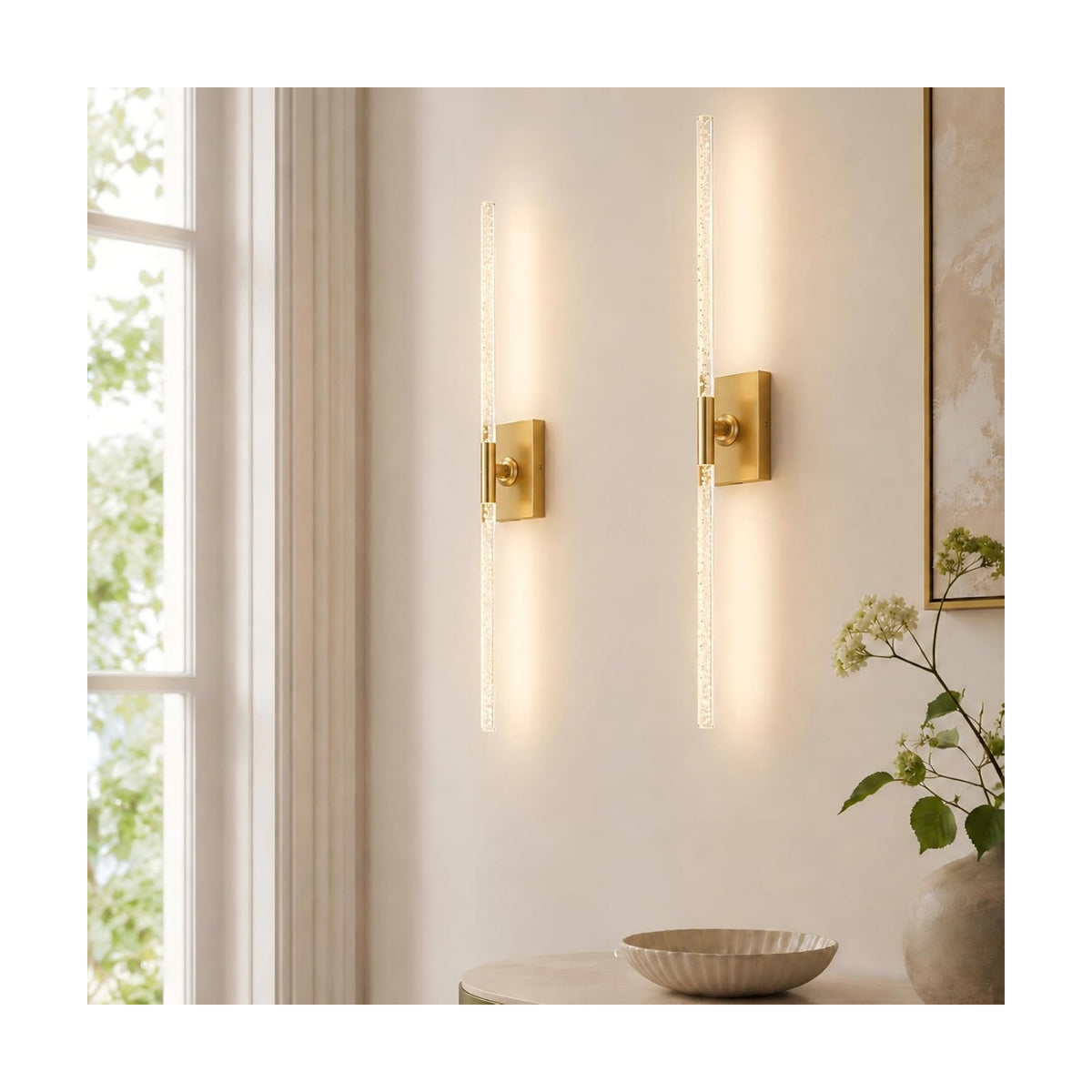Rechargeable Wall Sconces Set of 2, Gold Crystal Bubble Wireless Wall Light | 10000mAh, Remote Control, 3000K-6000K