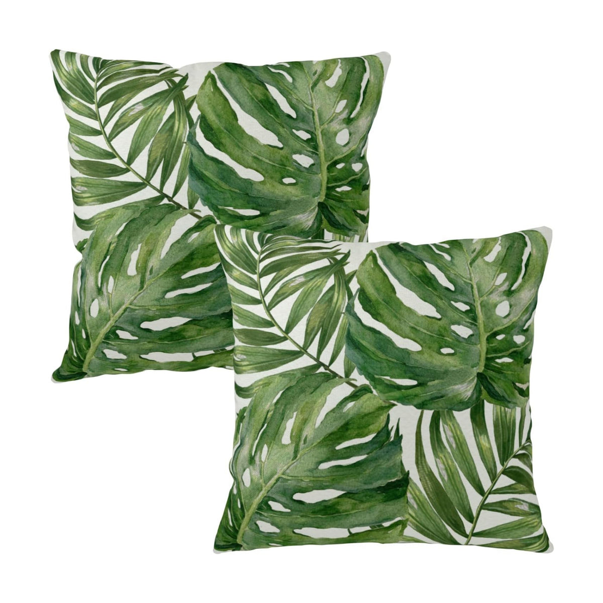 Summer Tropical Pillow Covers 18x18 Set of 2 Green Palm Leaf Decorative Throw Pillows Case Monstera Botanical Leaves Tropical Outdoor Cushion Cover for Sofa Couch Garden Home Decor