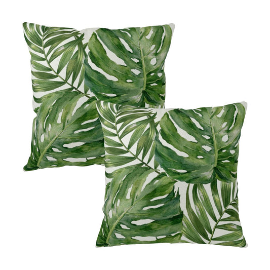 Summer Tropical Pillow Covers 18x18 Set of 2 Green Palm Leaf Decorative Throw Pillows Case Monstera Botanical Leaves Tropical Outdoor Cushion Cover for Sofa Couch Garden Home Decor
