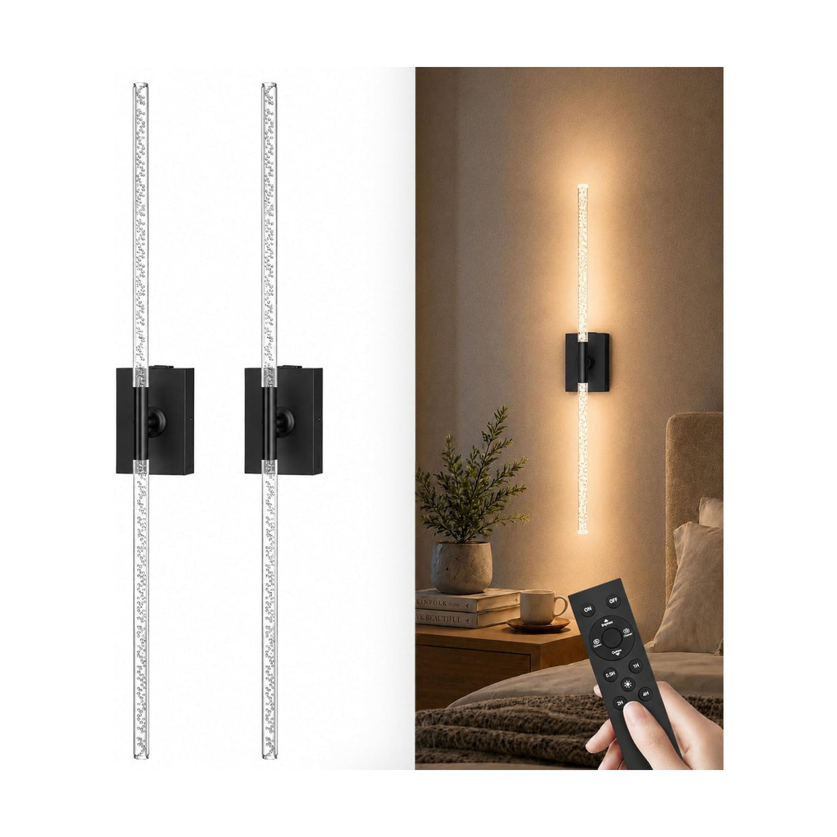 Crystal Bubble Rechargeable Wall Sconces Set of 2, Wireless Modern Lights | 10000mAh, Remote Control, 3000K-6000K