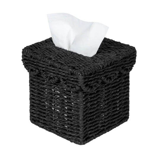 Square Wicker Tissue Box Holder Facial Tissues Boxes w/Scalloped Lid / Black