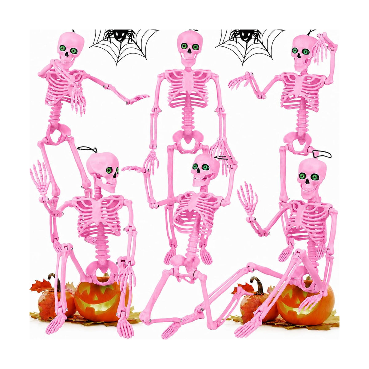 6Pack 16" Halloween Pink Skeleton Decorations with Eyes & Box (Pink)