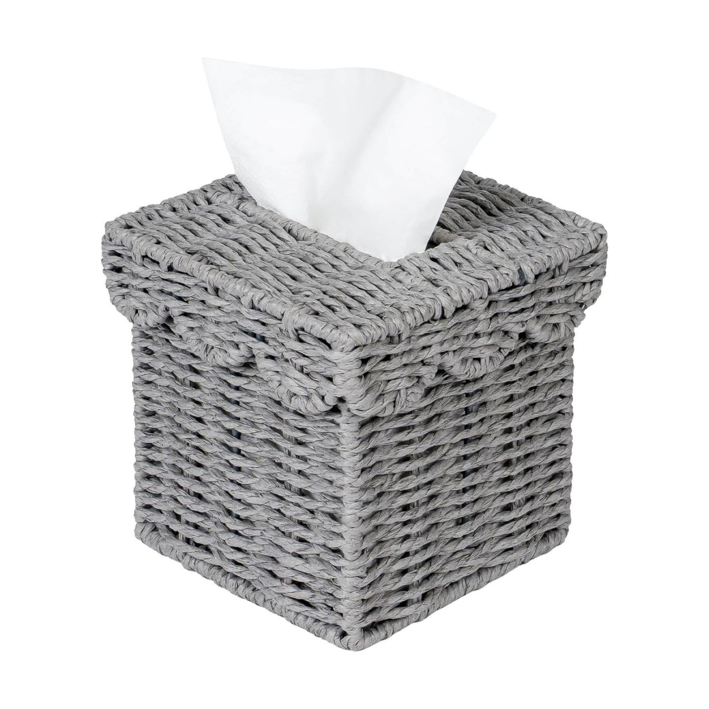 Square Wicker Tissue Box Holder Facial Tissues Boxes w/Scalloped Lid / Grey