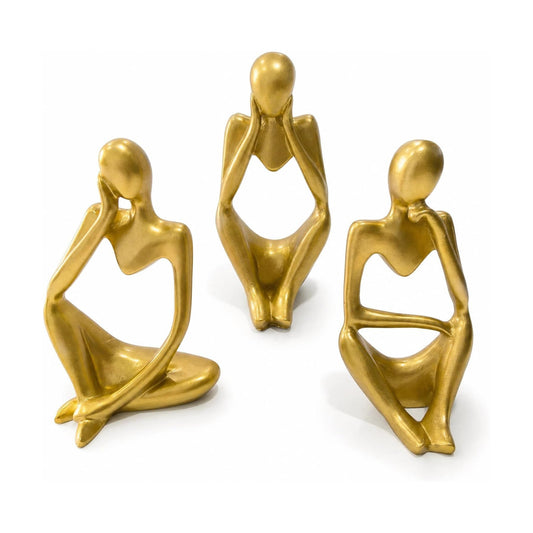 Thinker Statue / Abstract Resin Figurines / Gold / Set of 3