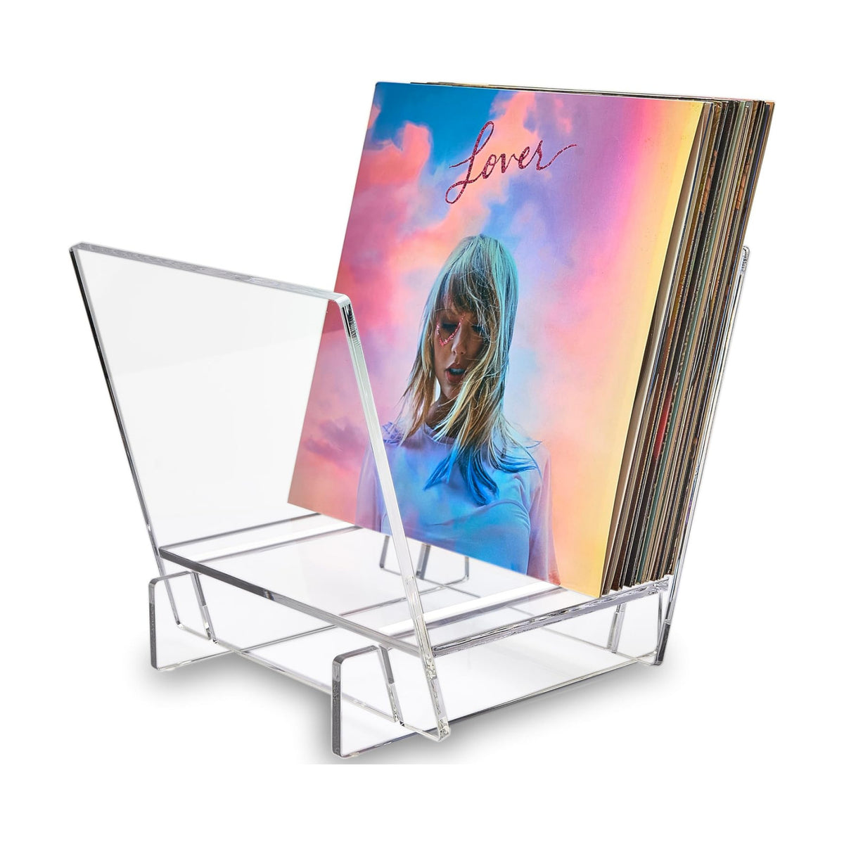 Honygebia Acrylic Vinyl Record Holder, Storing Collection of 40 Premium LPs | V-Shaped Vinyl Record Racks, Fully