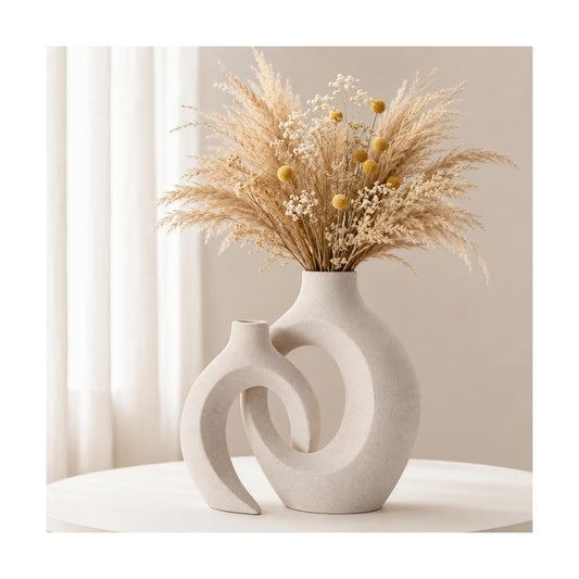 Ceramic Donut Vase / Beige / Set of 2
