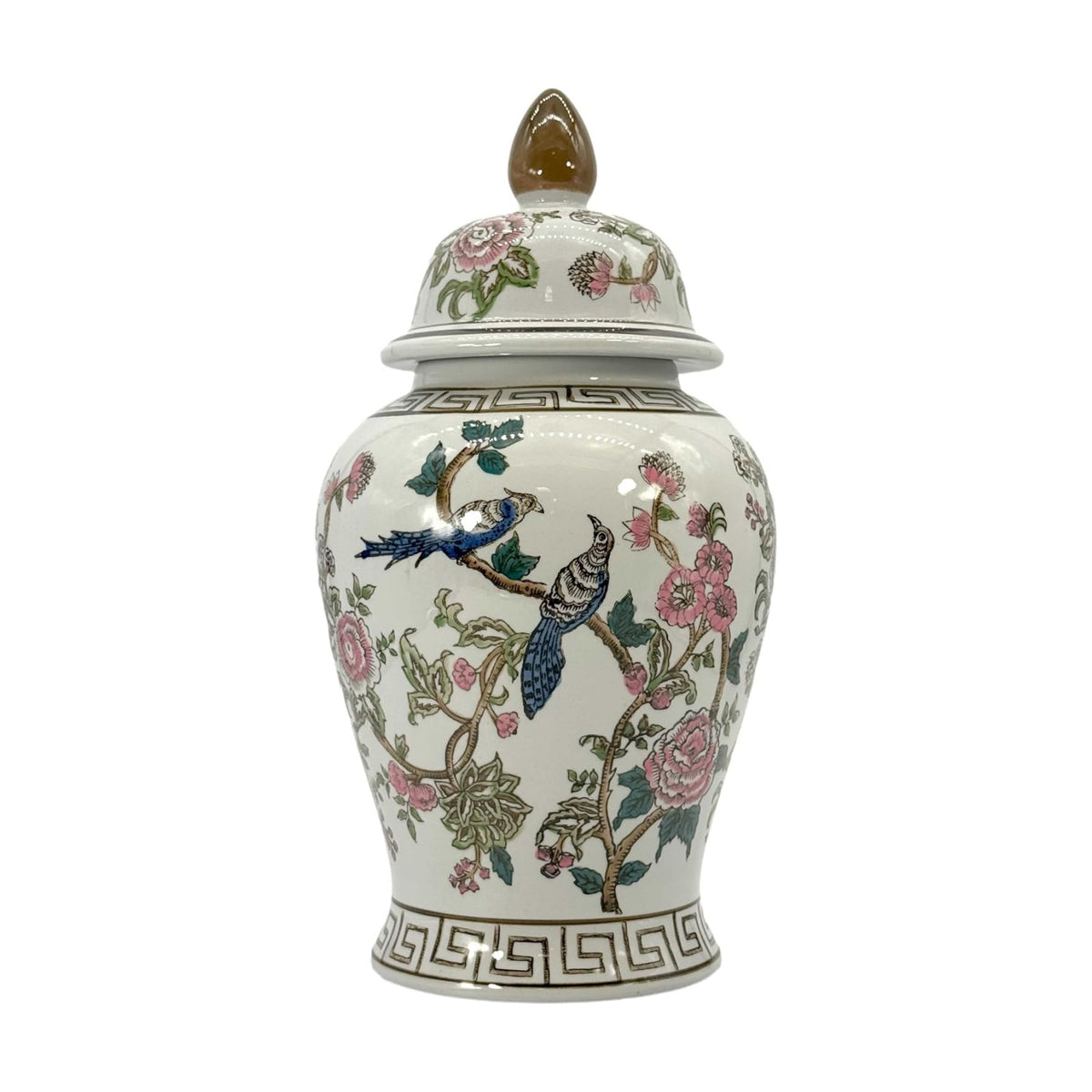 Galt International Partridge Bird Floral Chinoiserie Ceramic Temple Jar 18" w/Lid - Ginger Jar Home & Kitchen Decor for