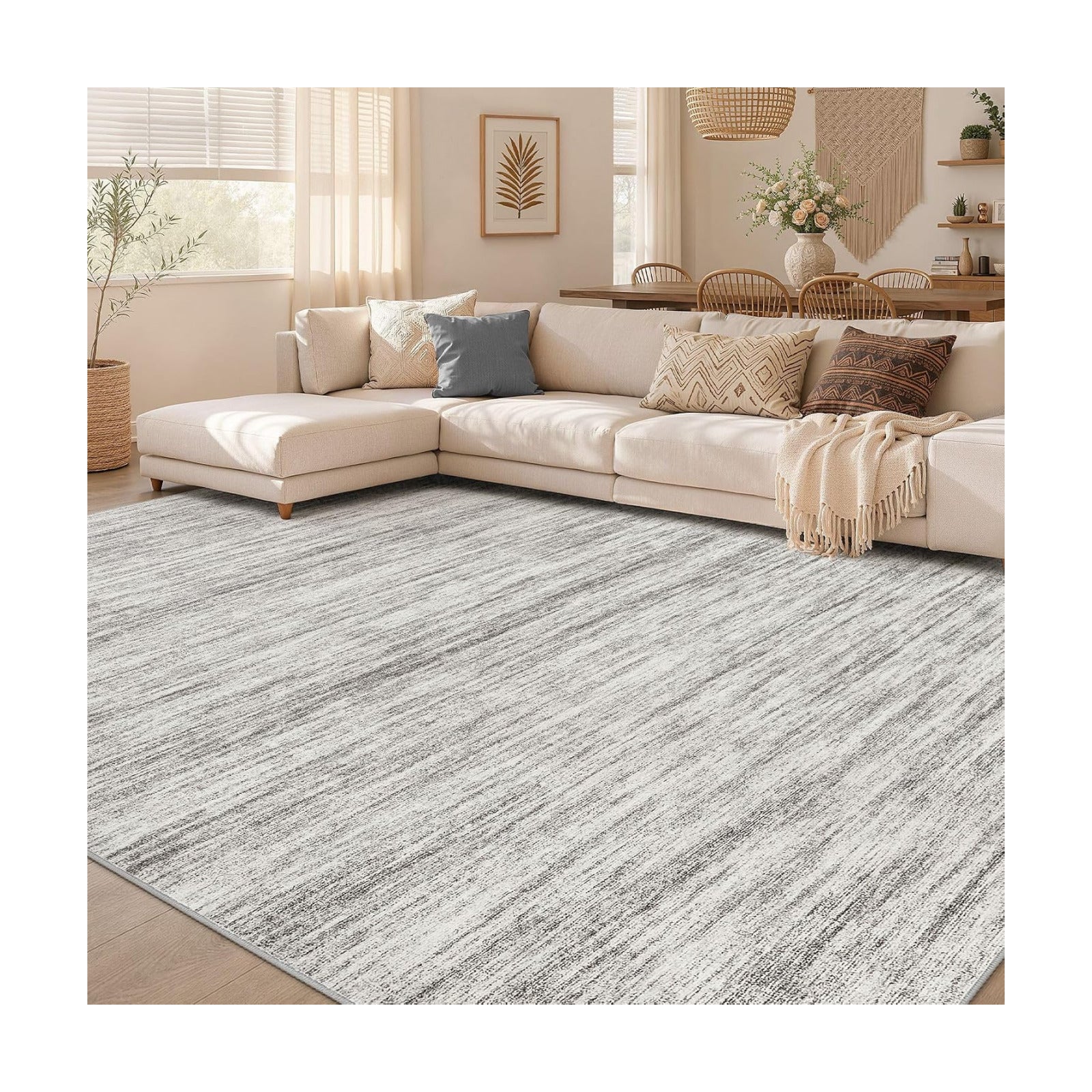 Nakagishi 10X12 Area Rugs Living Room: Washable Large Vintage Rug Neutral Non-Slip Soft Stain Resistant Indoor Carpet