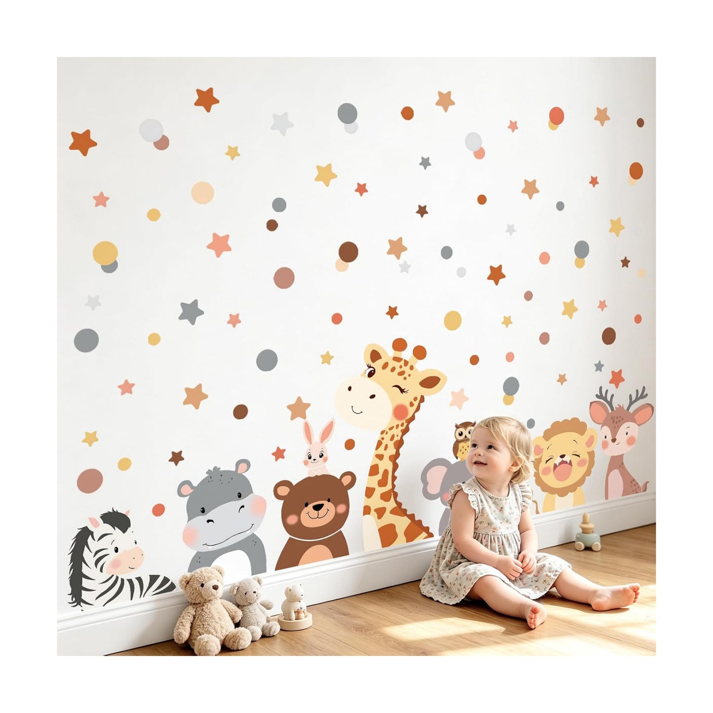 Animal Wall Decals Cartoon Jungle Forest Animals Polka Dot Wall Stickers Giraffe Bear / Set of 79
