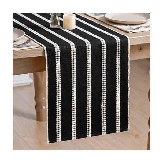 Artoid Mode Black Farmhouse Dashed Stripe Table Runner, Seasonal Holiday Boho Rustic Kitchen Dining Table Decoration for Home Party Decor 12x36 Inch