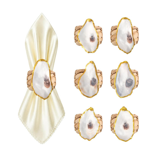 Rattan Napkins Holder / Oyster Shells / Set of 6