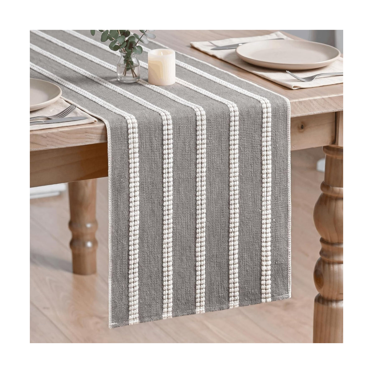 Artoid Mode Grey Farmhouse Dashed Stripe Table Runner, Seasonal Holiday Boho Rustic Kitchen Dining Table Decoration for Home Party Decor 12x72 Inch