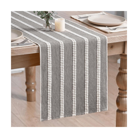 Artoid Mode Grey Farmhouse Dashed Stripe Table Runner, Seasonal Holiday Boho Rustic Kitchen Dining Table Decoration for Home Party Decor 12x72 Inch