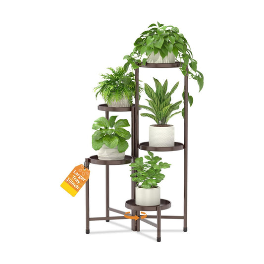 LASZOLA Plant Stand Indoor with 10 Inch Large Metal Tray, 5 Tier Bronze | Corner Tall Folding Flower Display Rack