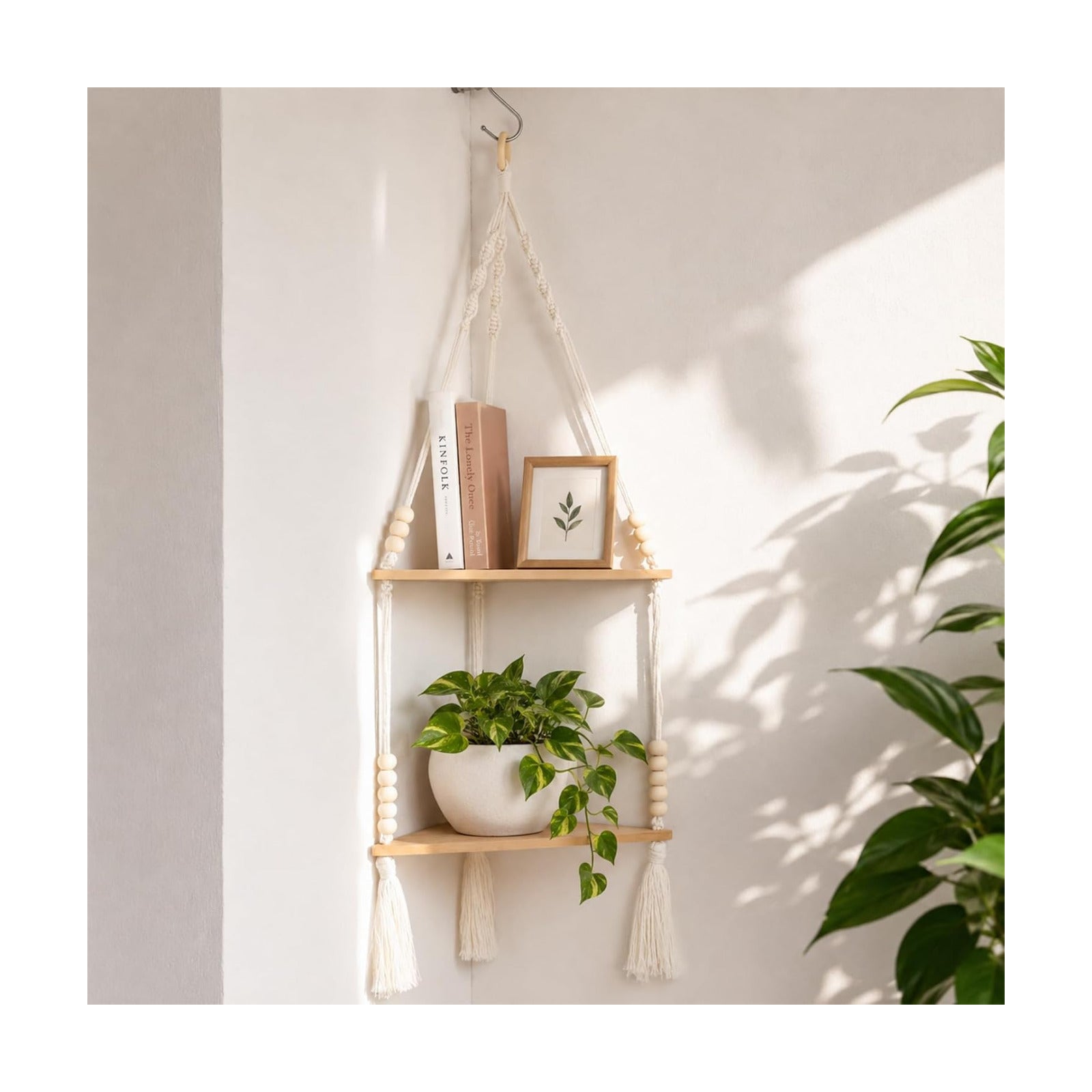 Adjustable Boho Stable Shelves Display / Beige 2-tier Beads