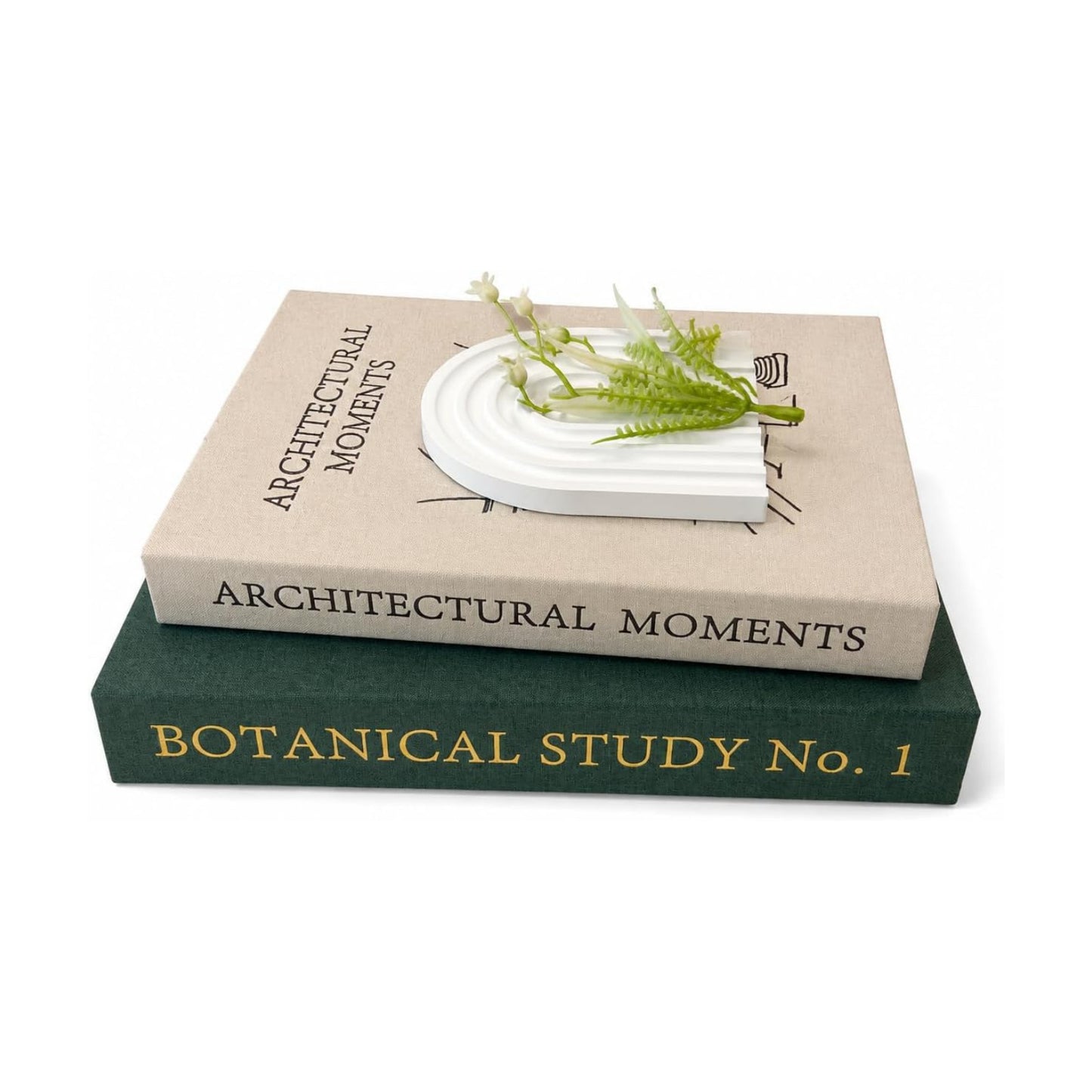 Faux Books / Decorative Linen Books / Forest Green-beige / Set of 2