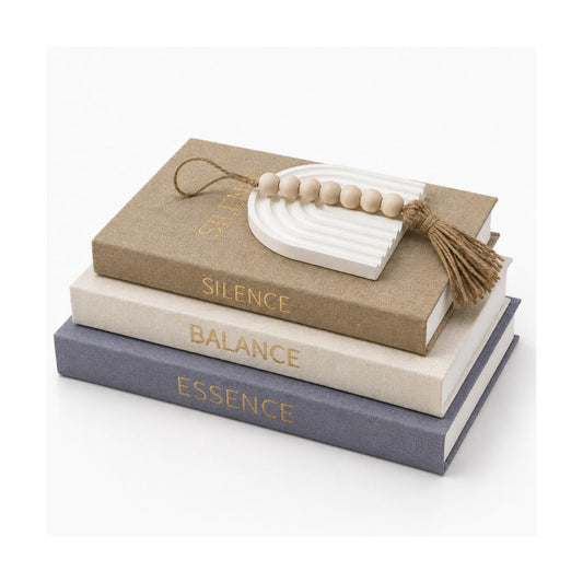 Faux Books / Decorative Linen Books / Line Gray-cream White-beige / Set of 3