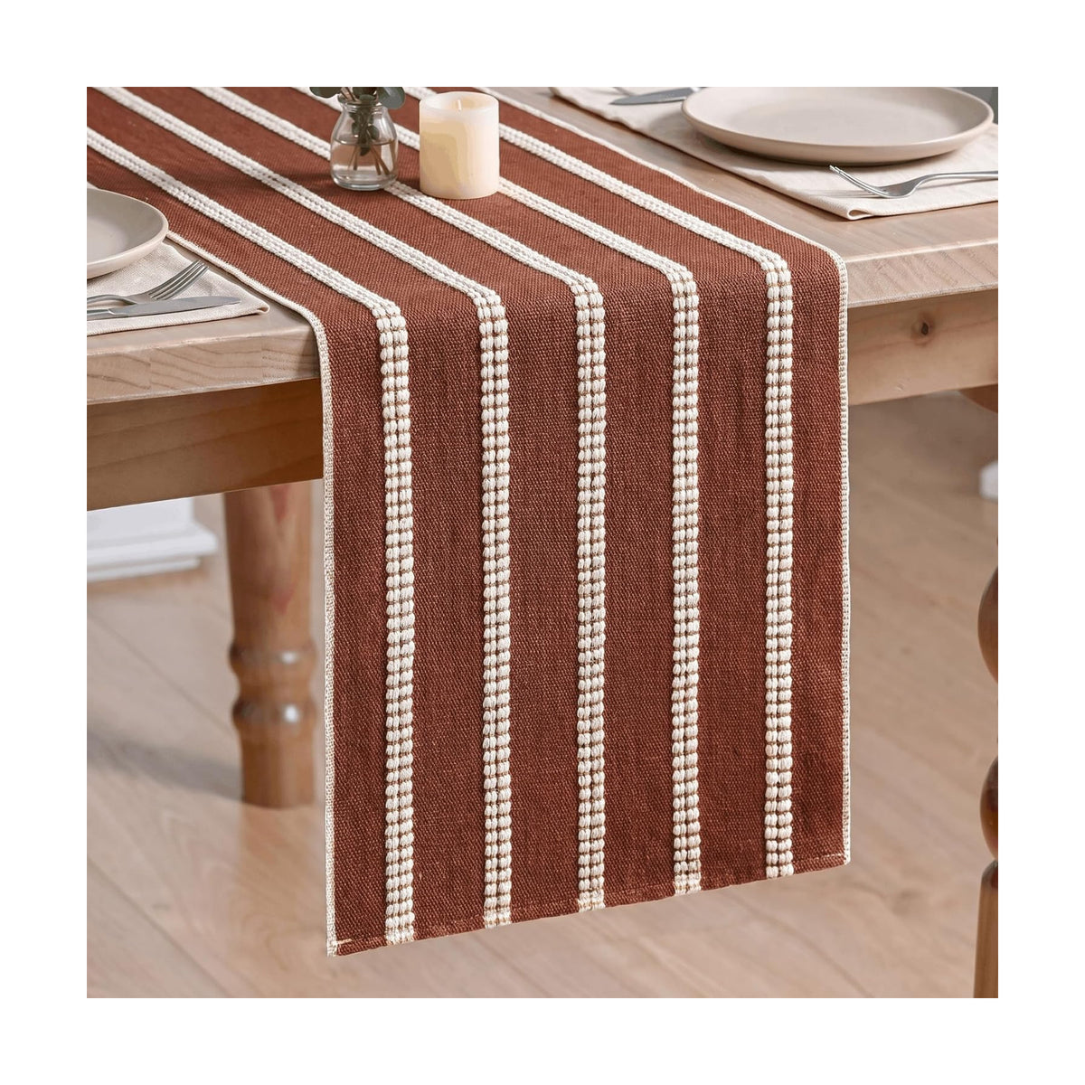 Artoid Mode Caramel Farmhouse Dashed Stripe Table Runner, Seasonal Holiday Fall Boho Rustic Kitchen Dining Table Decoration for Home Party Decor 12x60 Inch