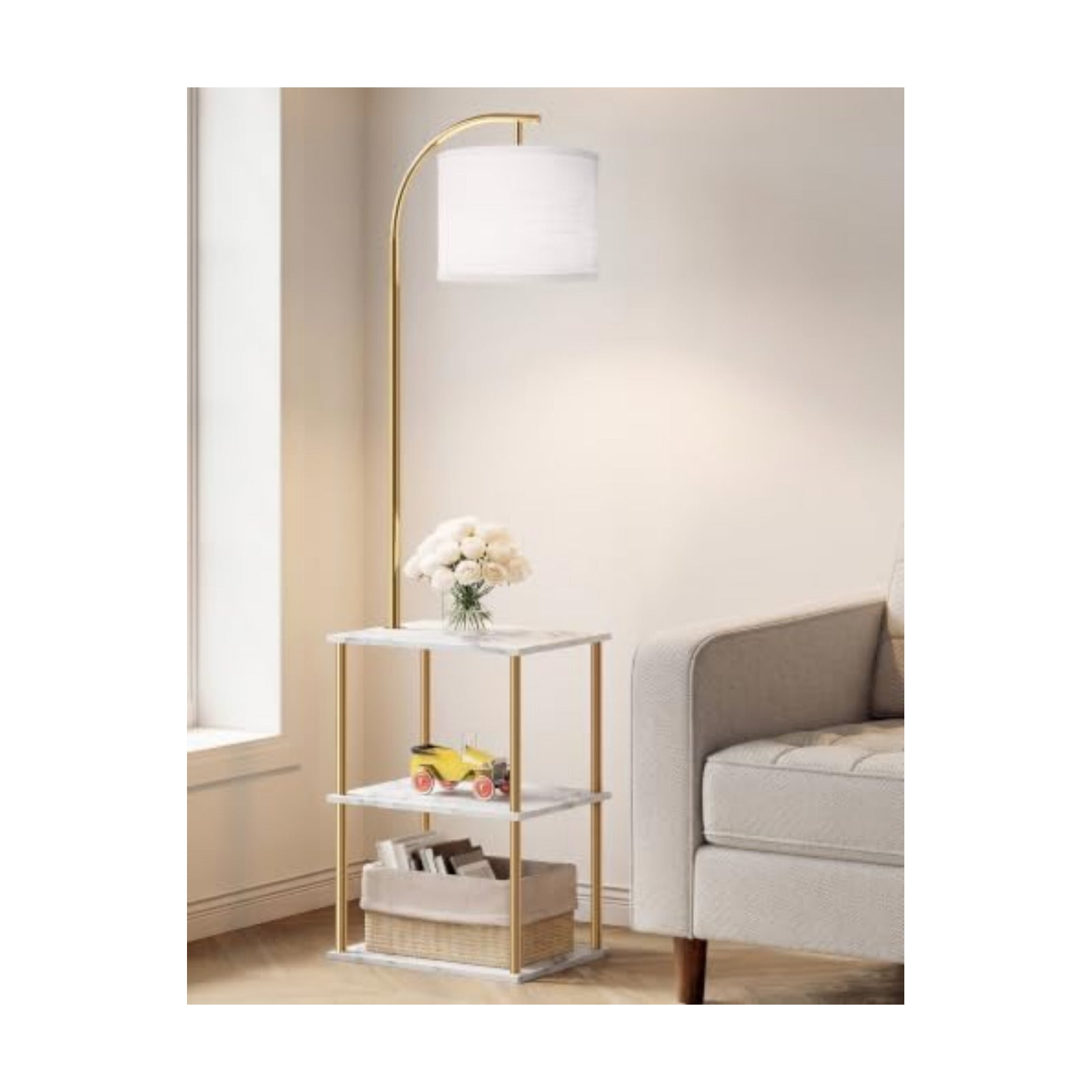 PARTPHONER Floor Lamp with Table, Night Stand with Lamp, Narrow Side Table with 3CCT LED Bulb, Small Coffee Table