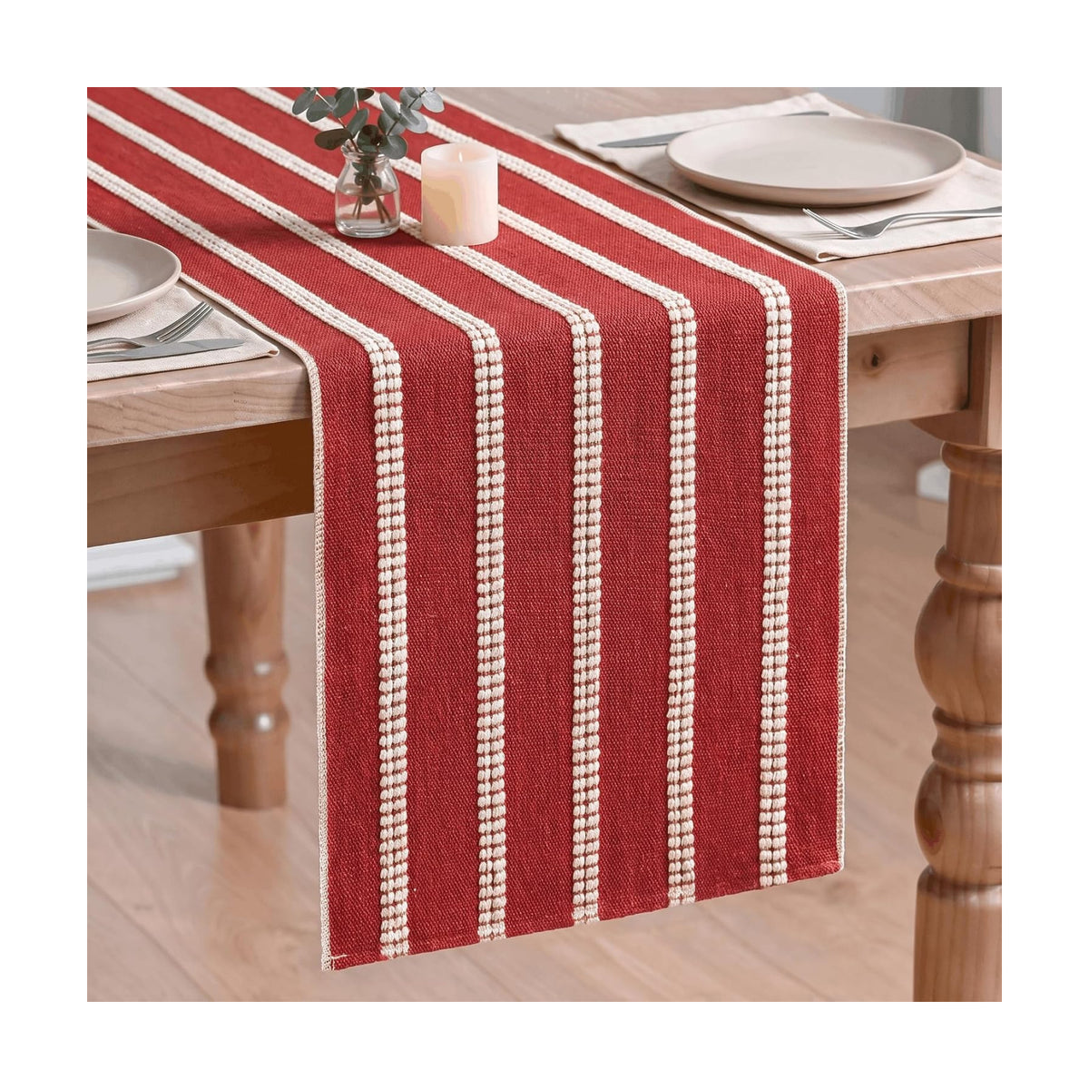 Artoid Mode Red Farmhouse Dashed Stripe Table Runner, Seasonal Holiday Christmas Boho Rustic Kitchen Dining Table Decoration for Home Party Decor 12x72 Inch