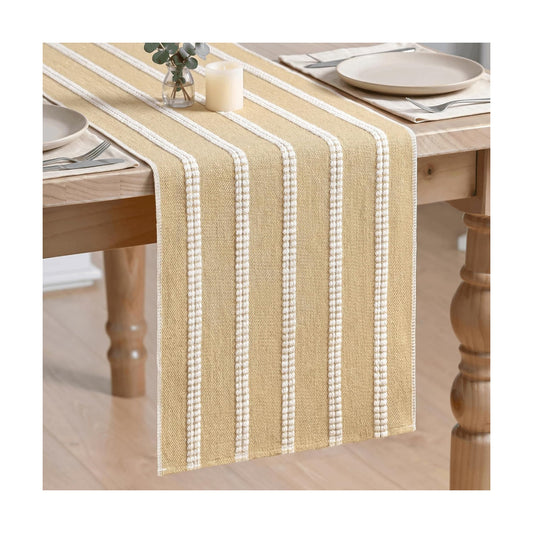 Artoid Mode Burlap Brown Farmhouse Dashed Stripe Table Runner, Seasonal Holiday Boho Rustic Kitchen Dining Table Decoration for Home Party Decor 12x72 Inch