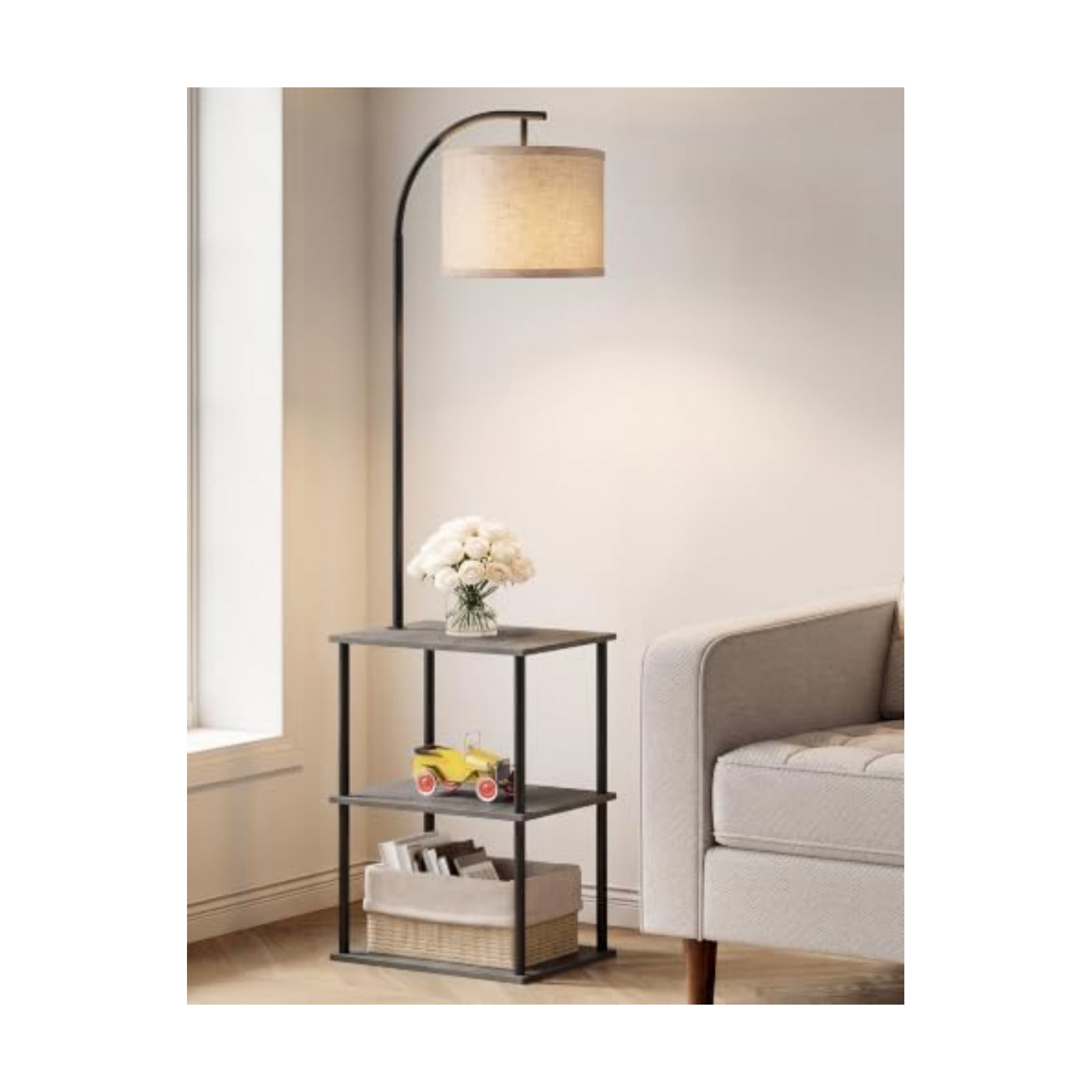 PARTPHONER Floor Lamp with Table, Night Stand with Lamp, Narrow Side Table with 3CCT LED Bulb, Small Coffee Table