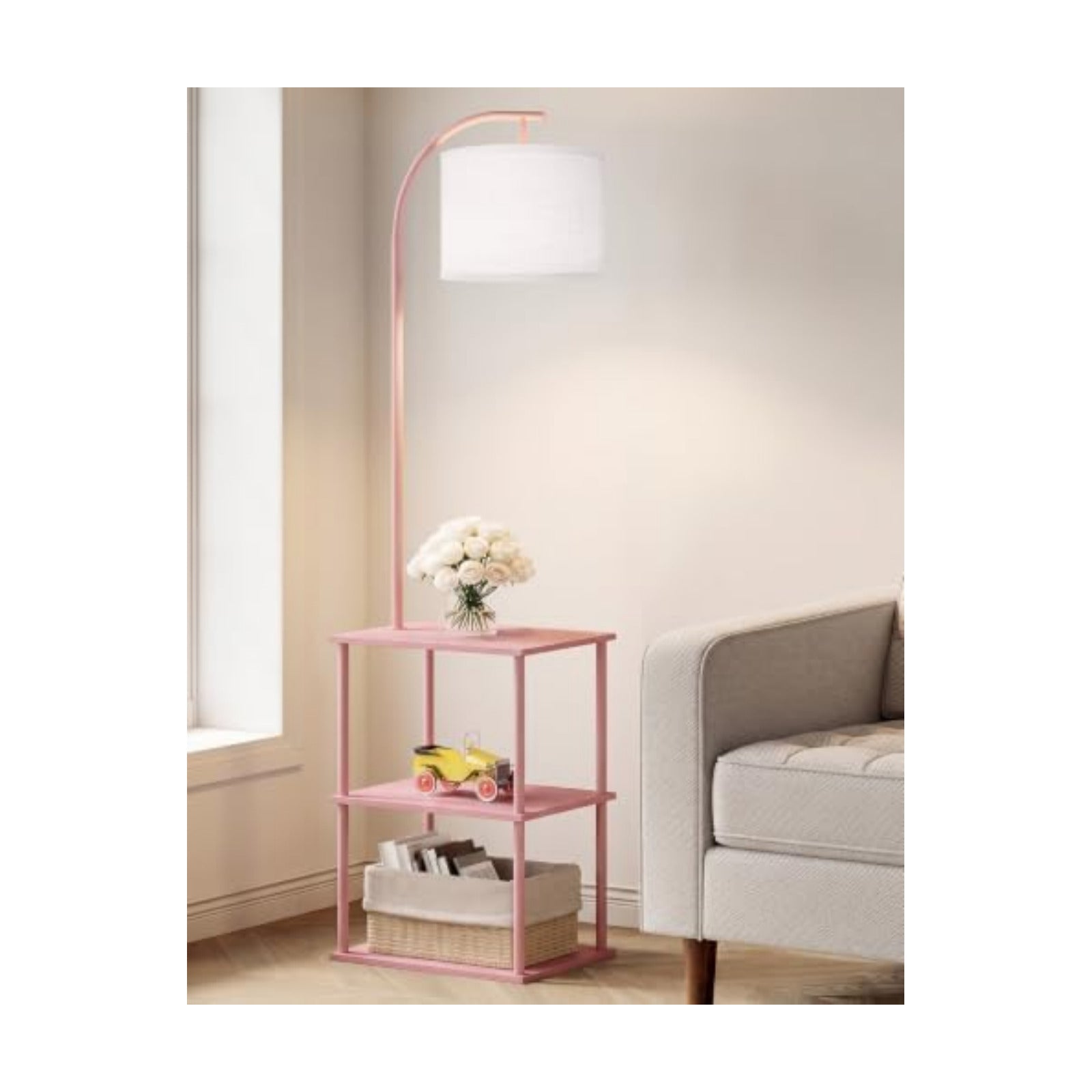 PARTPHONER Floor Lamp with Table, Night Stand with Lamp, Narrow Side Table with 3CCT LED Bulb, Small Coffee Table