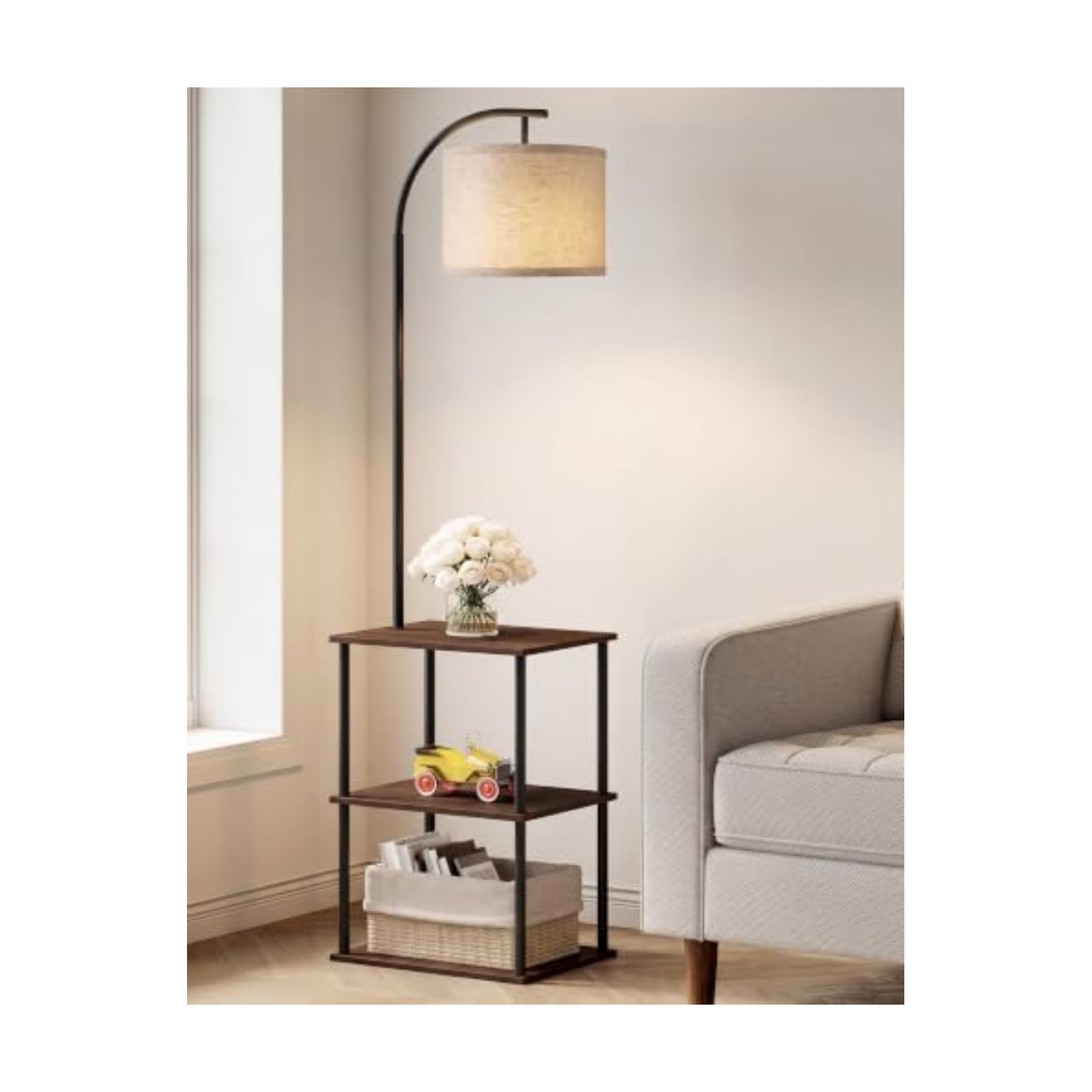 PARTPHONER Floor Lamp with Table, Night Stand with Lamp, Narrow Side Table with 3CCT LED Bulb, Small Coffee Table