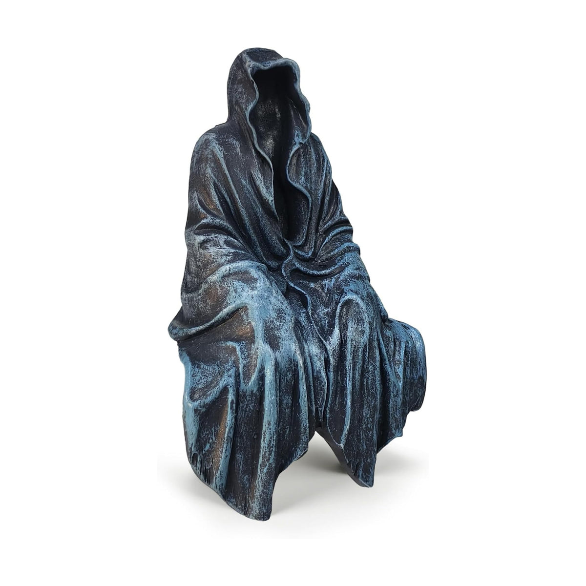 Gothic Home Decor, Resin Tabletop Gothic Sitting Figurine Shelf Sitter for Bookshelf and Desk, Grim Reaper Statue Ornament for Halloween Room Decor (Blue)