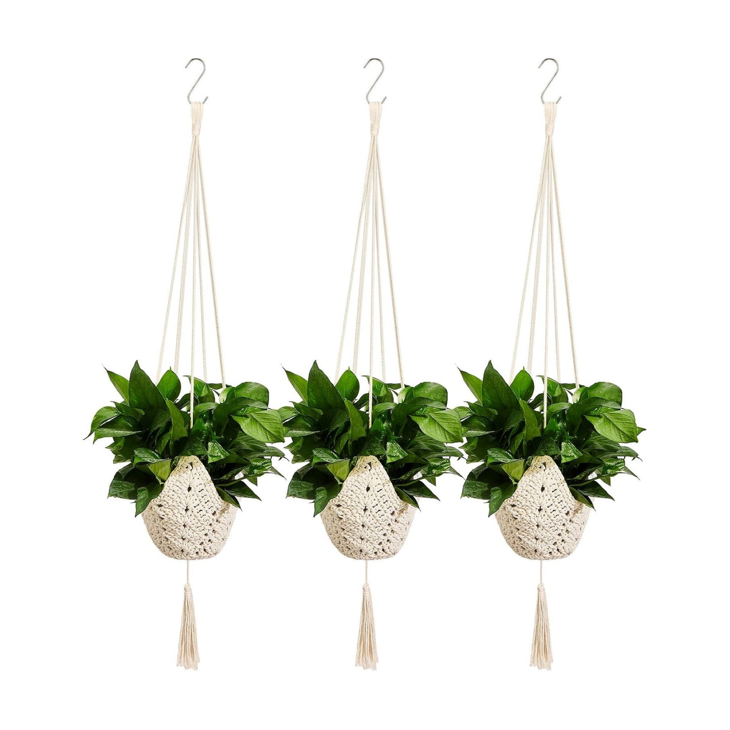 Boho Macrame Plant Hanger / Cream / Classic / Set of 3