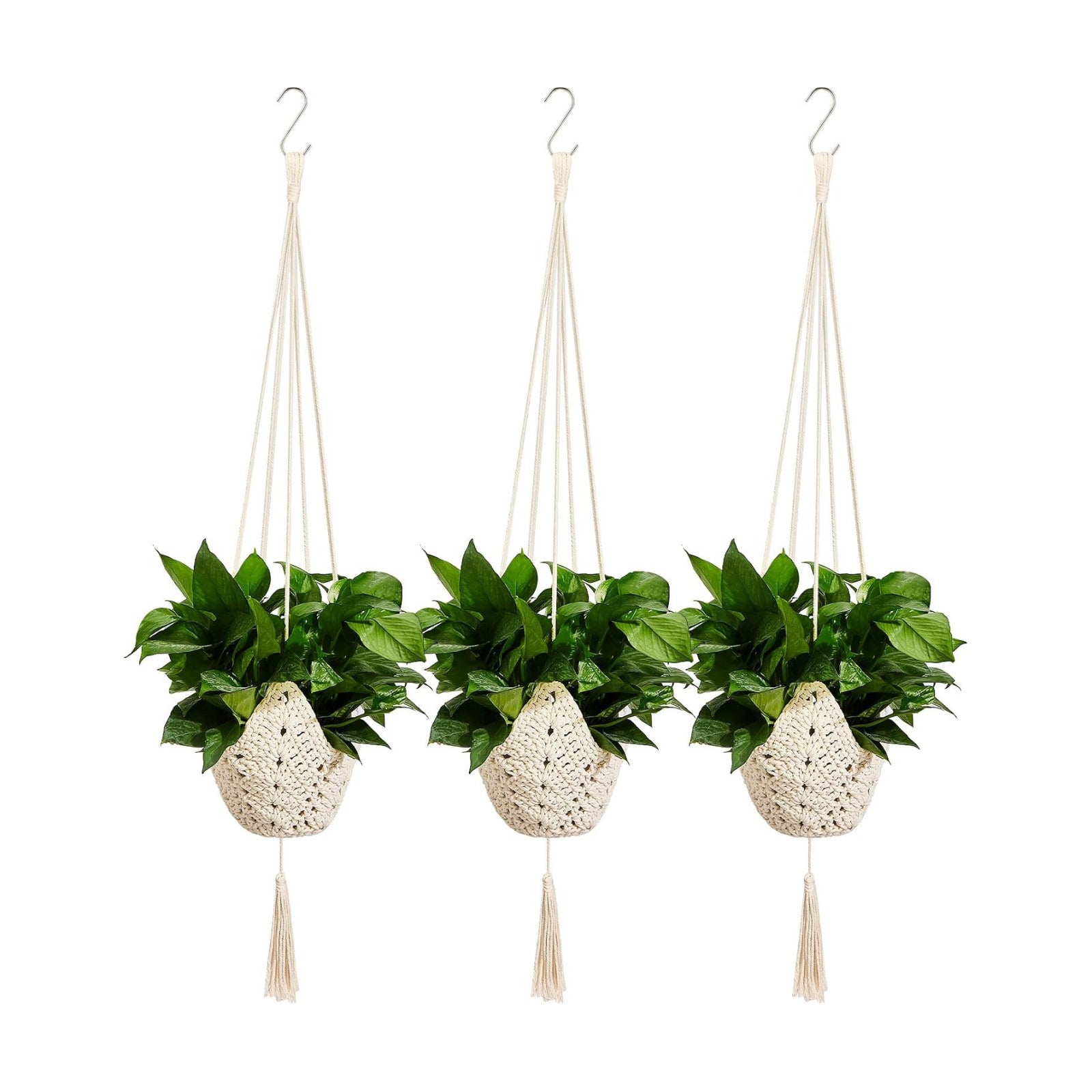 Boho Macrame Plant Hanger / Cream / Classic / Set of 3