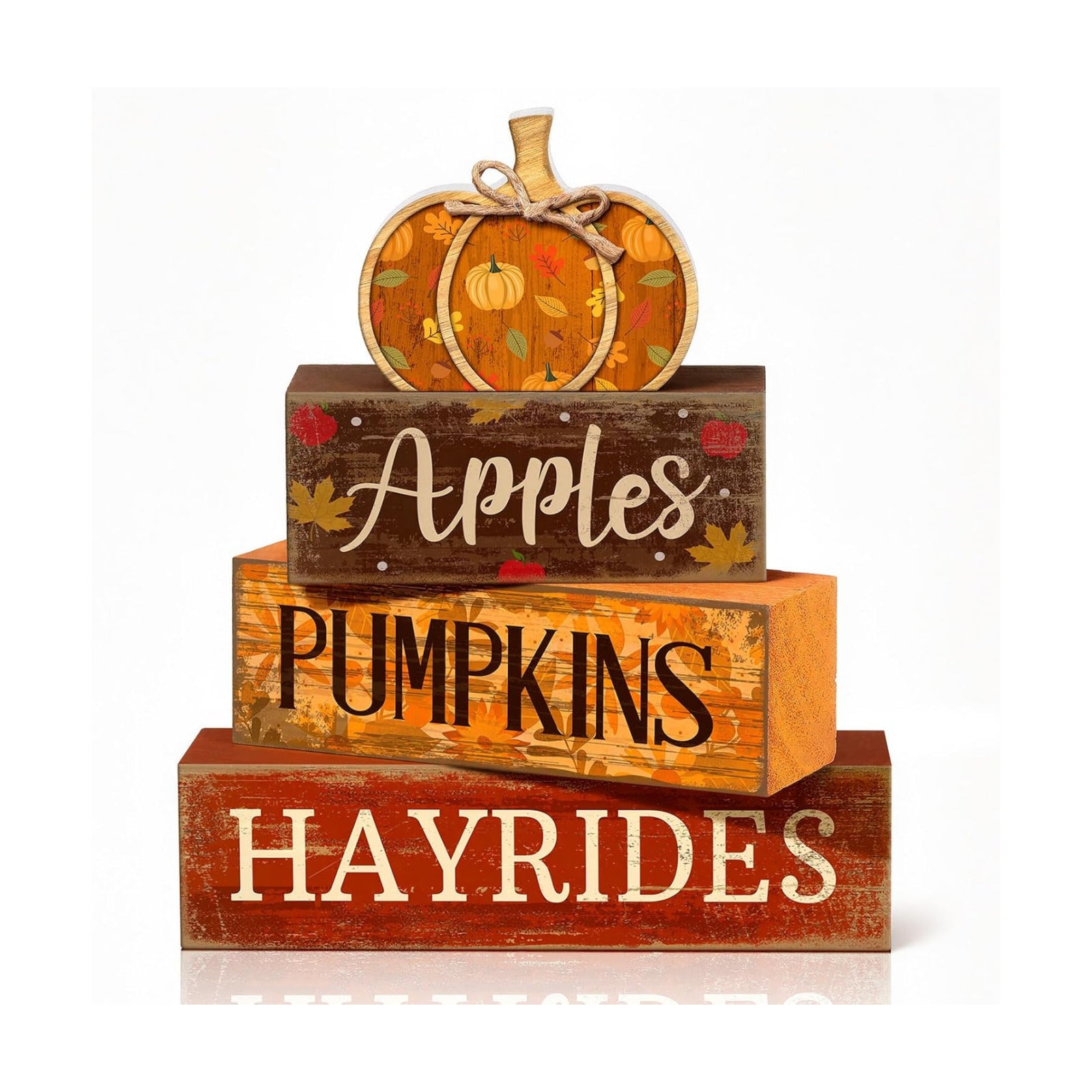 Moucuny 4 Pcs Fall Pumpkin Wooden Block Signs Tabletop Tiered Tray Decor