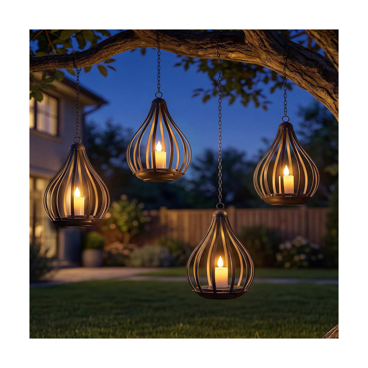 Solar Lanterns Outdoor Waterproof Hanging Solar Lights Outdoor Decor 4 Pack | Outdoor Solar Lanterns with Flickering