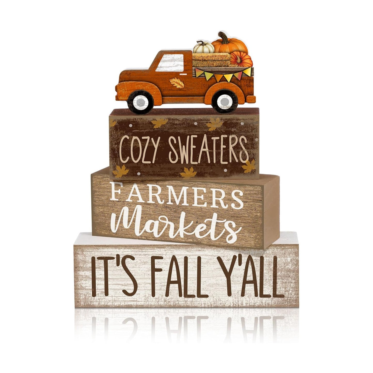 Lineshading 4 Pcs Fall Wooden Block Table Decor Stacked Signs Truck Topper