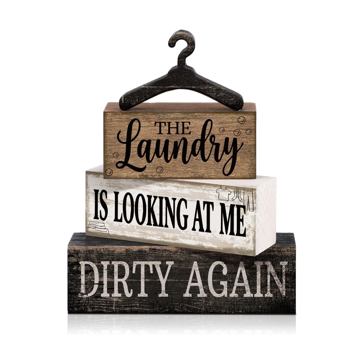 Moucuny 4 Pcs Farmhouse Laundry Room Decor and Accessories Stacked Blocks